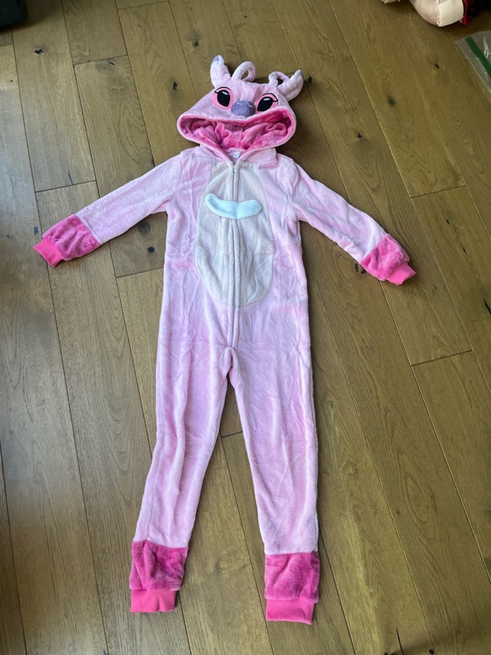 Angel - Lilo & Stitch Kids size 7-8 Pink Plush Animal Hooded One-Piece Bodysuit